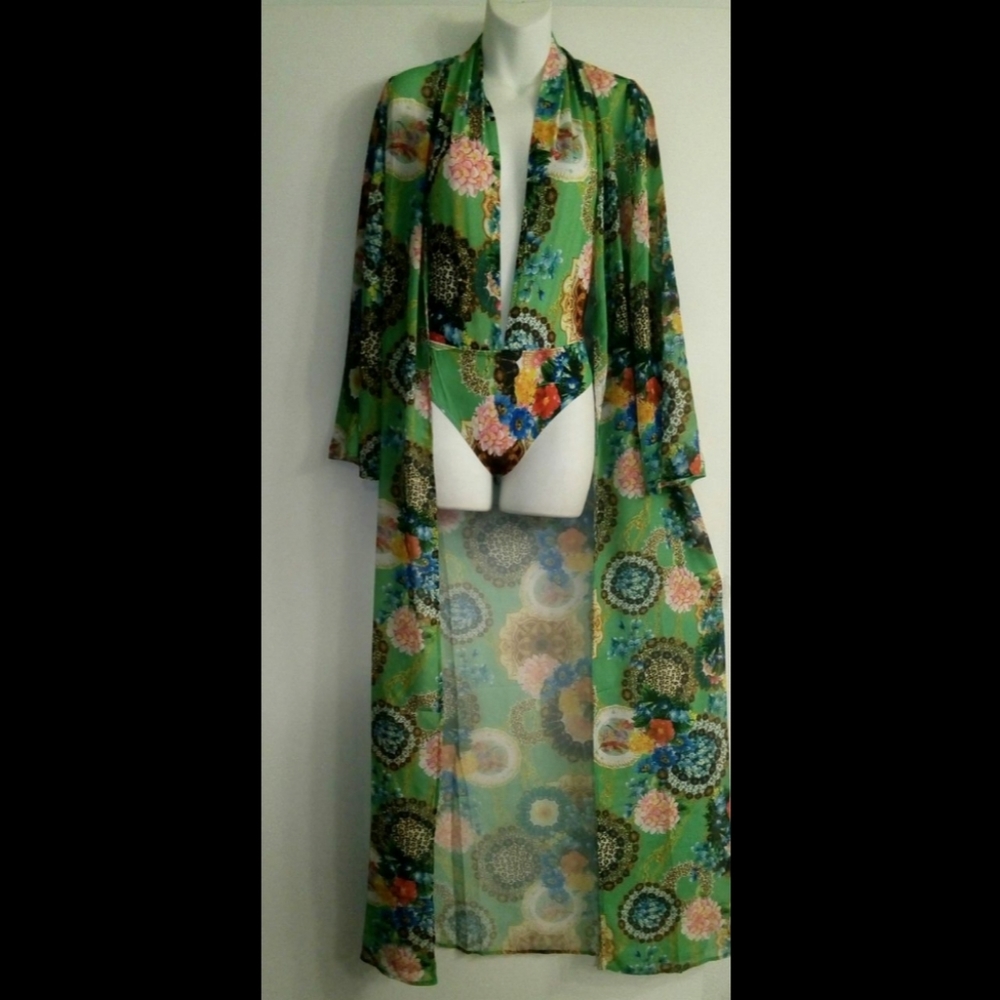2 pc semi sheer bodysuit/swimsuit and robe